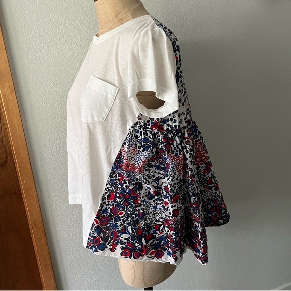 Sacai Tops - SOLD SACAI sz 2 S WHITE Linen Tee Flare Back Floral Print Short Sleeve Tshirt